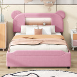 Hearth and Haven Full Size Upholstered Storage Platform Bed with Cartoon Ears Headboard, Led and Usb GX000553AAH