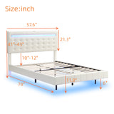 English Elm Full Size Floating Bed Frame With Led Lights and Usb Charging,Modern Upholstered Platform Led Bed Frame,White(Full)