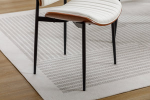 English Elm Dining Chairs Mid Century Modern Set of 2 — Curved Shell PU Leather Seats, Metal Legs, Adjustable Pads W1622123546