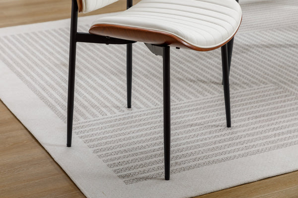 English Elm Dining Chairs Mid Century Modern Set of 2 — Curved Shell PU Leather Seats, Metal Legs, Adjustable Pads W1622123546