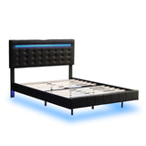 Hearth and Haven Full Size Floating Bed Frame with Led Lights and Usb Charging, Modern Upholstered Platform Led Bed Frame, Black(Full) WF309336AAB