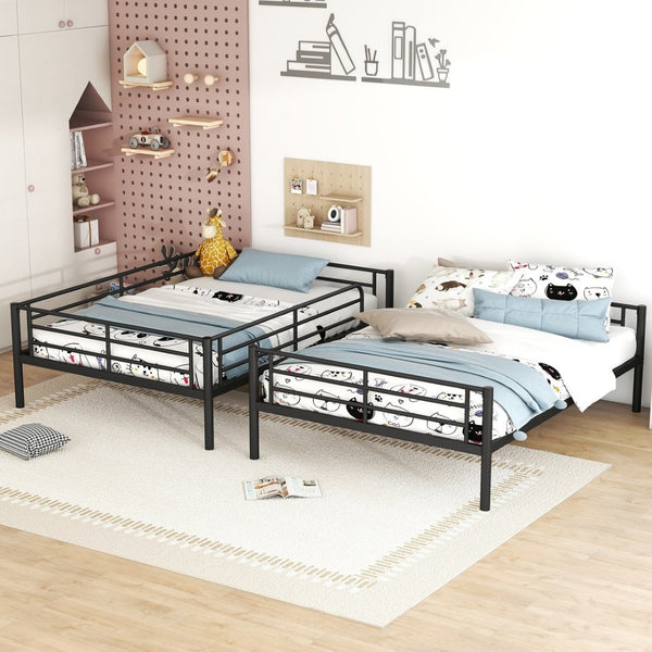 English Elm Full Over Metal Bunk Bed Convertible Iron Frame for Kids and Guest Rooms Black MF310408AAB