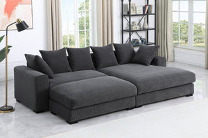 English Elm Duke Plush Corduroy 4-Piece Sectional Sofa with Ottoman, 6 Toss Pillows, Modern Black Legs Dark Gray B102S00045