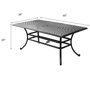 English Elm Rectangle Dining Table Espresso Brown - Spacious 68" x 38" Aluminum Patio Table with Umbrella Hole, Durable Powder-Coat Finish ABQ-AHF-LD7289C-38-68