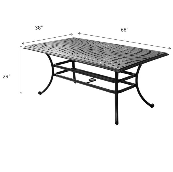 English Elm Rectangle Dining Table Espresso Brown - Spacious 68" x 38" Aluminum Patio Table with Umbrella Hole, Durable Powder-Coat Finish ABQ-AHF-LD7289C-38-68