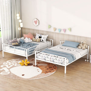English Elm Full Over Metal Bunk Bed Convertible Iron Frame for Kids and Guest Rooms White MF310408AAK