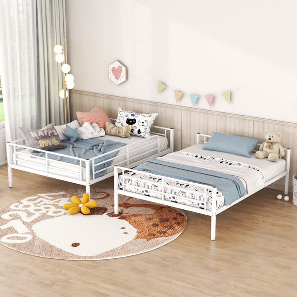 English Elm Full Over Metal Bunk Bed Convertible Iron Frame for Kids and Guest Rooms White MF310408AAK