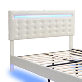 English Elm Full Size Floating Bed Frame With Led Lights and Usb Charging,Modern Upholstered Platform Led Bed Frame,White(Full)