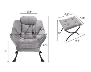 English Elm Living Room Cotton Lounge Chair with Ottoman Steel Frame Ergonomic Accent Seat Blue W1899121338