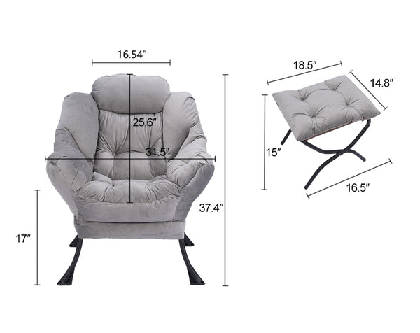 English Elm Living Room Cotton Lounge Chair with Ottoman Steel Frame Ergonomic Accent Seat Blue W1899121338