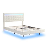 English Elm Full Size Floating Bed Frame With Led Lights and Usb Charging,Modern Upholstered Platform Led Bed Frame,White(Full)