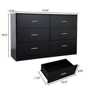 English Elm Modern Six Drawer Wide Chest Matte Hardware Bedroom Closet Organizer Storage Unit Black W1785P379410