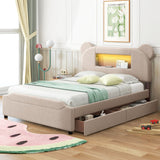 Hearth and Haven Elysian Full Size Upholstered Platform Bed with Cartoon Ears Headboard, Beige GX000553AAA