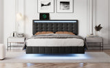 English Elm Full Size Floating Bed Frame With Led Lights and Usb Charging,Modern Upholstered Platform Led Bed Frame,Black(Full)