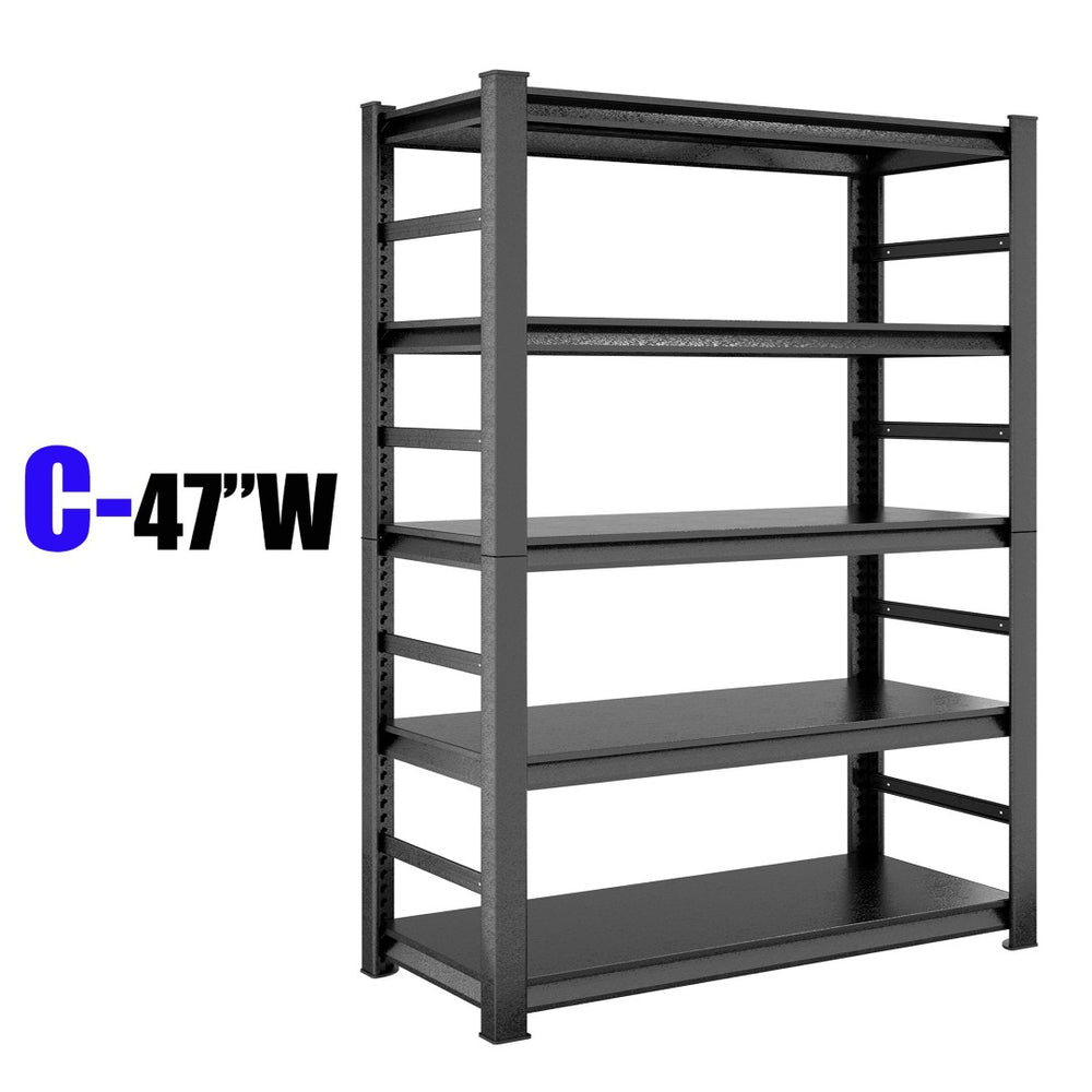 English Elm Storage Shelves Five Tier Riveted Steel Rack with Powder Coat Finish for Garage or Kitchen W1831128203