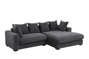 English Elm Naomi Modern 3-Piece Corduroy Sectional with Right Chaise, Loveseat Center & Six Accent Pillows Dark Gray B102S00042