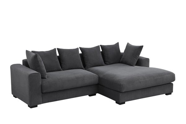 English Elm Naomi Modern 3-Piece Corduroy Sectional with Right Chaise, Loveseat Center & Six Accent Pillows Dark Gray B102S00042