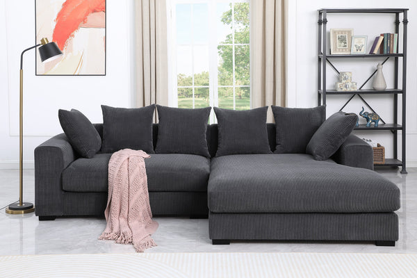 English Elm Naomi Modern 3-Piece Corduroy Sectional with Right Chaise, Loveseat Center & Six Accent Pillows Dark Gray B102S00042