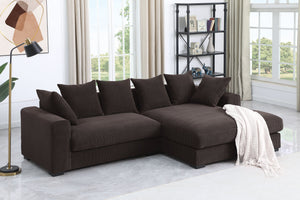 English Elm Naomi Modern 3-Piece Corduroy Sectional with Right Chaise, Loveseat Center & Six Accent Pillows Dark Brown B102S00043