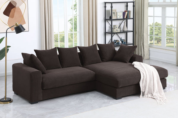 English Elm Naomi Modern 3-Piece Corduroy Sectional with Right Chaise, Loveseat Center & Six Accent Pillows Dark Brown B102S00043