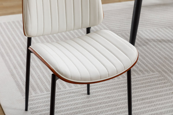 English Elm Dining Chairs Mid Century Modern Set of 2 — Curved Shell PU Leather Seats, Metal Legs, Adjustable Pads W1622123546