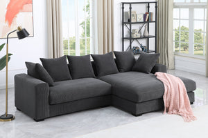 English Elm Naomi Modern 3-Piece Corduroy Sectional with Right Chaise, Loveseat Center & Six Accent Pillows Dark Gray B102S00042