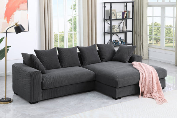 English Elm Naomi Modern 3-Piece Corduroy Sectional with Right Chaise, Loveseat Center & Six Accent Pillows Dark Gray B102S00042