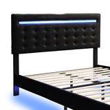 English Elm Full Size Floating Bed Frame With Led Lights and Usb Charging,Modern Upholstered Platform Led Bed Frame,Black(Full)