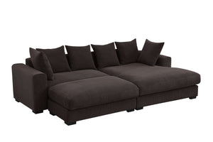English Elm Duke Plush Corduroy 4-Piece Sectional Sofa with Ottoman, 6 Toss Pillows, Modern Black Legs Dark Brown B102S00046