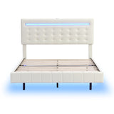 English Elm Full Size Floating Bed Frame With Led Lights and Usb Charging,Modern Upholstered Platform Led Bed Frame,White(Full)