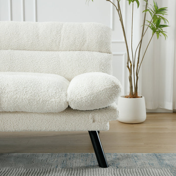 English Elm UNITED Plush Velvet Sleeper Sofa Bed with Metal Legs, 600lb Capacity, Breathable Foam Comfort and Style White Teddy W1568P235150