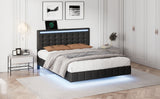 English Elm Full Size Floating Bed Frame With Led Lights and Usb Charging,Modern Upholstered Platform Led Bed Frame,Black(Full)