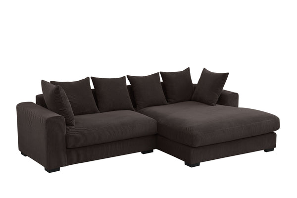 English Elm Naomi Modern 3-Piece Corduroy Sectional with Right Chaise, Loveseat Center & Six Accent Pillows Dark Brown B102S00043