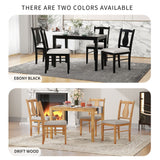 Hearth and Haven Tacoma 5 Piece Dining Set With Rectangular Dining Table and 4 Upholstered Chairs, Ebony Black