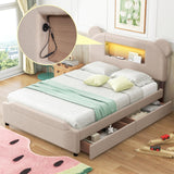 Full Size Upholstered Storage Platform Bed with Cartoon Ears Shaped Headboard, Led and Usb