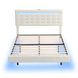 English Elm Full Size Floating Bed Frame With Led Lights and Usb Charging,Modern Upholstered Platform Led Bed Frame,White(Full)