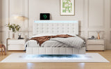 English Elm Full Size Floating Bed Frame With Led Lights and Usb Charging,Modern Upholstered Platform Led Bed Frame,White(Full)