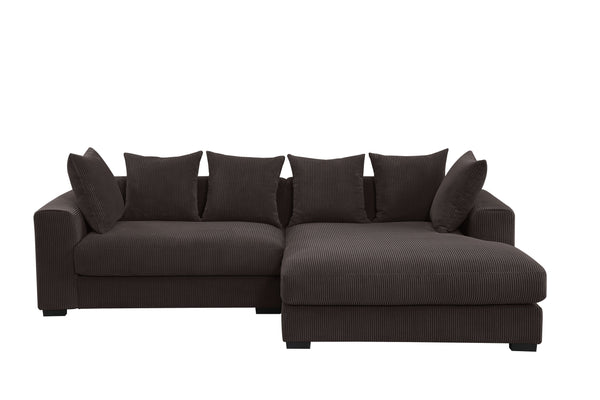 English Elm Naomi Modern 3-Piece Corduroy Sectional with Right Chaise, Loveseat Center & Six Accent Pillows Dark Brown B102S00043