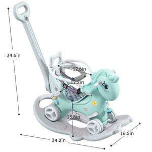 English Elm Rocking Unicorn Ride on Toy with Push Handle Balance Bike and Board for Toddlers W509125830