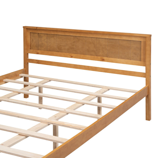 English Elm Platform Bed Sturdy Wood Slat Support with Headboard, No Box Spring Needed, Queen Size, Rustic Chic Finish Oak WF212813AAN