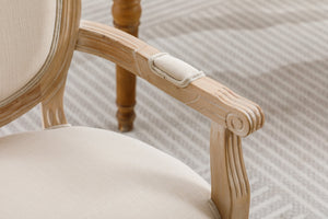English Elm French Vintage Solid Wood Dining Chair Set of 2 — Carved Handrail, Linen Upholstery, Dense Foam Comfort W1622123549