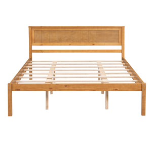 English Elm Platform Bed Sturdy Wood Slat Support with Headboard, No Box Spring Needed, Queen Size, Rustic Chic Finish Oak WF212813AAN
