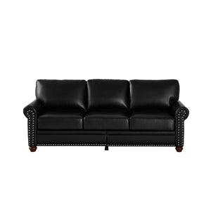 English Elm Classic Chesterfield sofa elegant faux leather 3-seater 88.5"L durable solid wood frame high weight capacity Black W1097S00087
