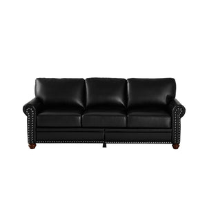 English Elm Classic Three Seat Faux Leather Sofa with Nailhead Trim and Under Storage W1097S00270