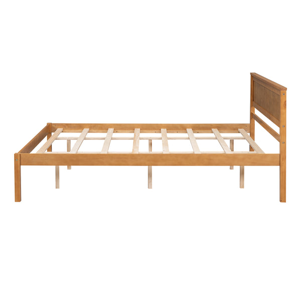 English Elm Platform Bed Sturdy Wood Slat Support with Headboard, No Box Spring Needed, Queen Size, Rustic Chic Finish Oak WF212813AAN