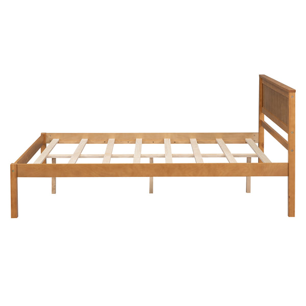 English Elm Platform Full Bed Frame with Headboard — Rustic-Modern Pine & MDF Slatted Support, No Box Spring Needed, Sturdy Oak WF212812AAN