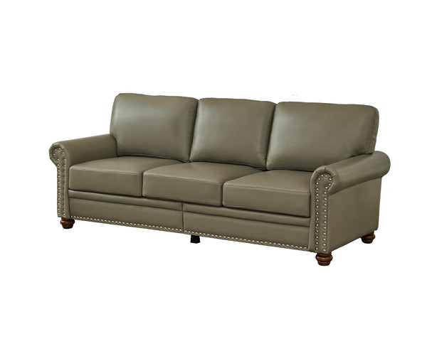 English Elm Classic Chesterfield sofa elegant faux leather 3-seater 88.5"L durable solid wood frame high weight capacity Grey W1097S00088