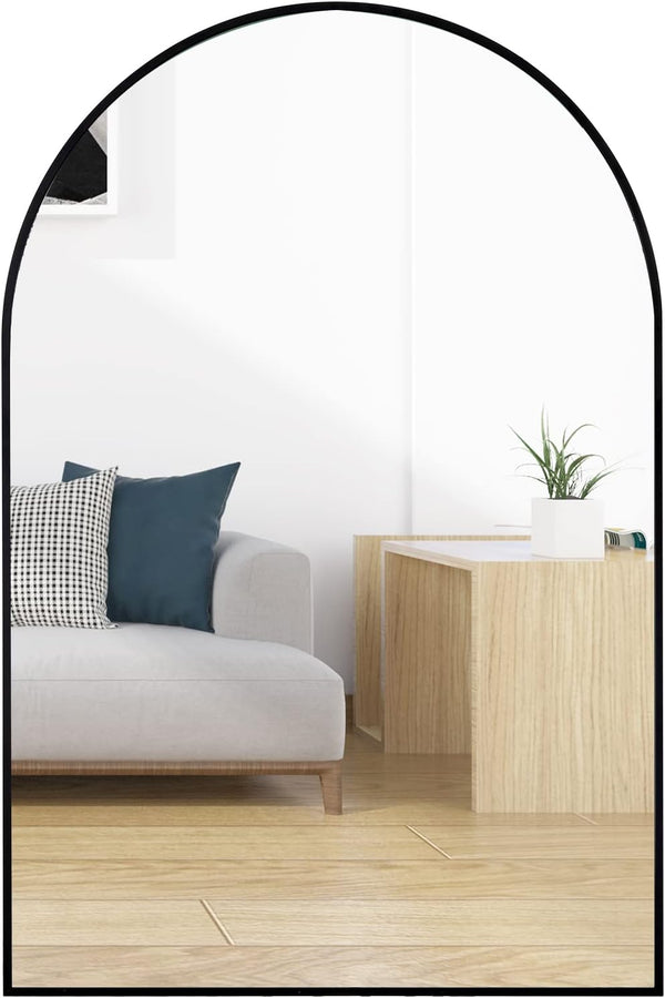 English Elm 24X36 Inch Black Metal Framed Arched Bathroom Mirror - Stylish, Durable, Distortion-Free Reflection W2203P303839