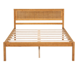English Elm Platform Full Bed Frame with Headboard — Rustic-Modern Pine & MDF Slatted Support, No Box Spring Needed, Sturdy Oak WF212812AAN