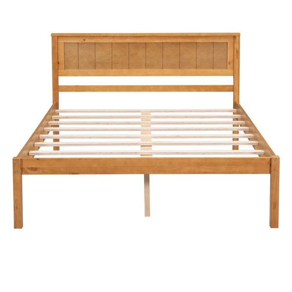 English Elm Platform Full Bed Frame with Headboard — Rustic-Modern Pine & MDF Slatted Support, No Box Spring Needed, Sturdy Oak WF212812AAN
